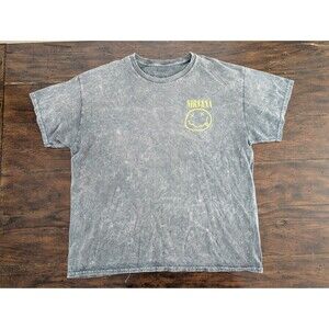 Nirvana T Shirt Large Stonewashed Gray Smile face Repro